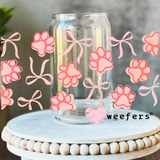 Coquette Dog Paws UV DTF Cup Wrap 16oz Libbey Glass Original Size Weefers
