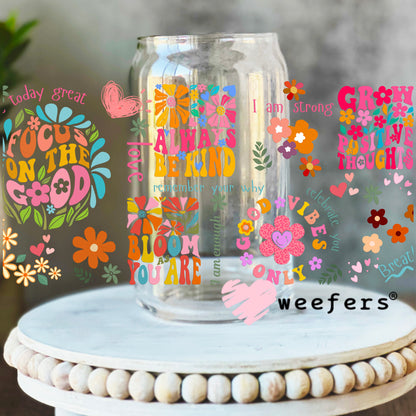 Colorful Focus on the Good UV DTF Cup Wrap 16oz Libbey Glass Original Size Weefers