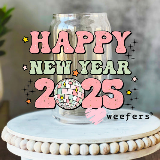 Happy New Year 2025 Disco Ball UV DTF Decal 16oz Libbey Glass Original Size Weefers