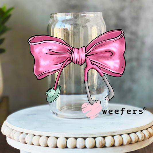Coquette Nurse Bow UV DTF Decal 16oz Libbey Glass Original Size Weefers