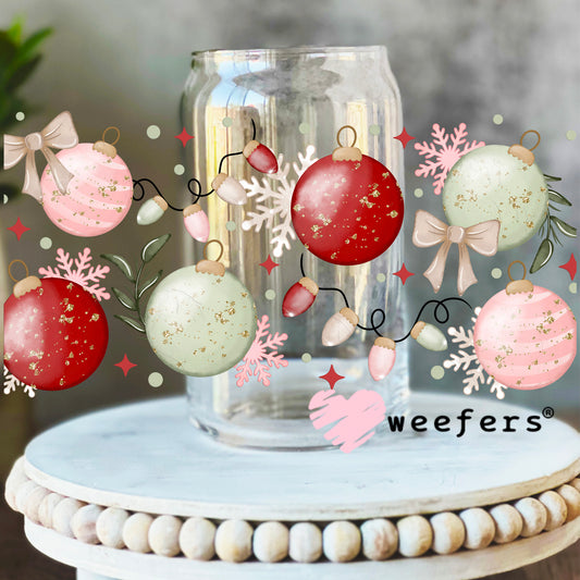 Christmas Watercolor Ornaments UV DTF Cup Wrap 16oz Libbey Glass Original Size Weefers
