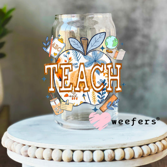 Teach Blue Apple UV DTF Decal 16oz Libbey Glass Original Size Weefers