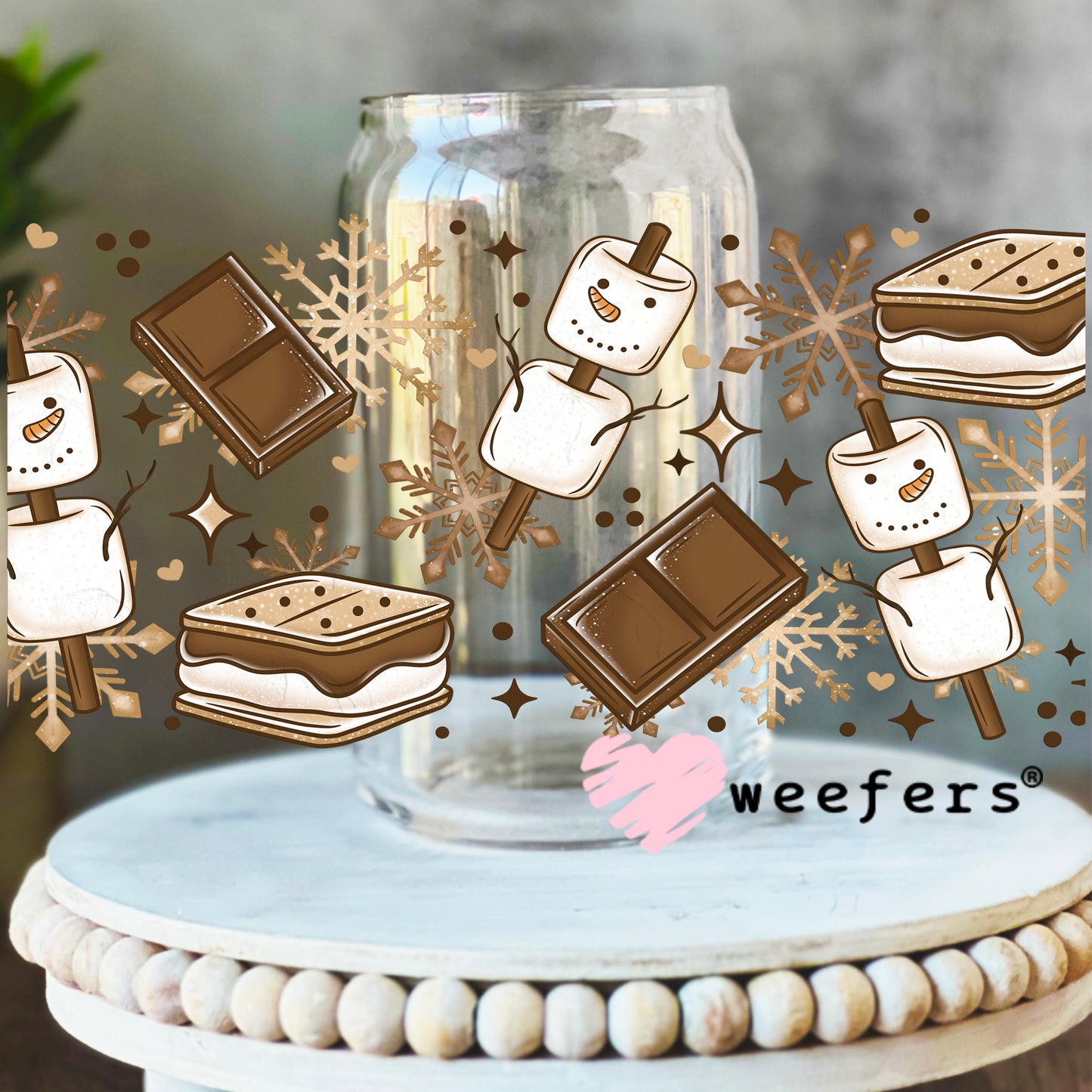 Smores Snowmen UV DTF Cup Wrap 16oz Libbey Glass Original Size Weefers