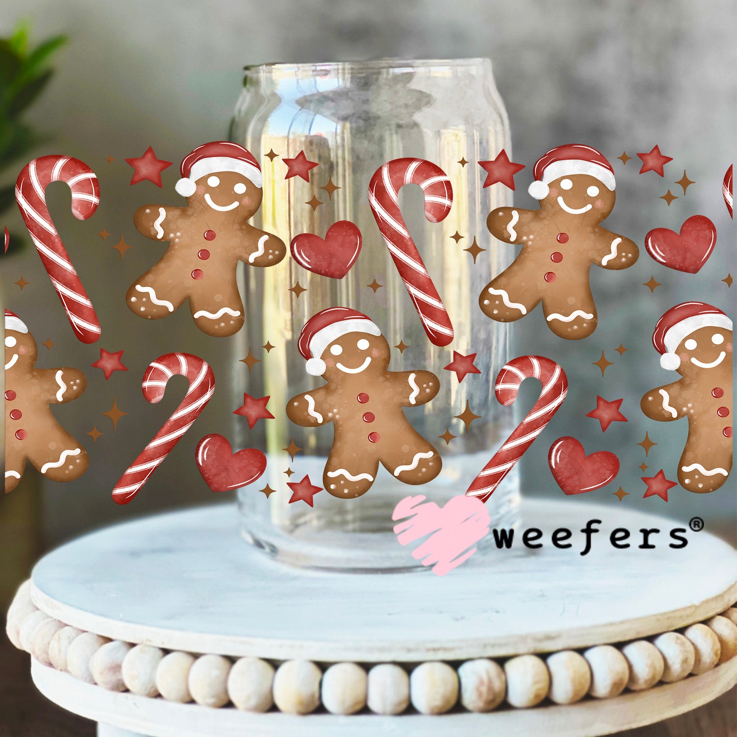 Gingerbread Candy Canes UV DTF Cup Wrap 16oz Libbey Glass Original Size Weefers
