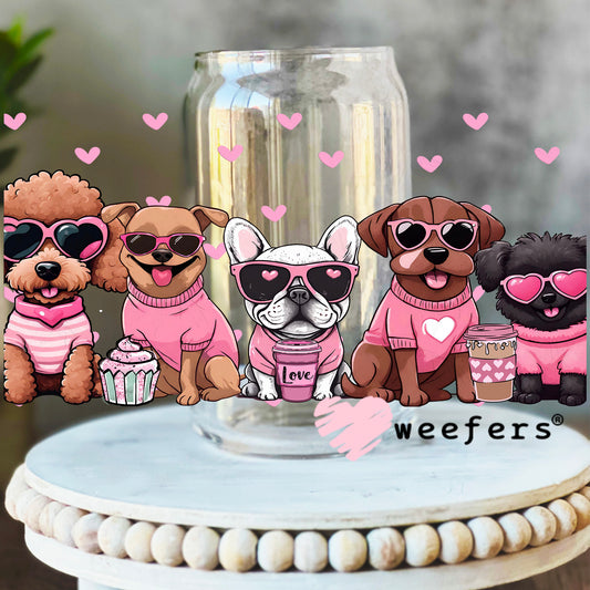 Pink Ladies Dog Friends UV DTF Cup Wrap 16oz Libbey Glass Original Size Weefers