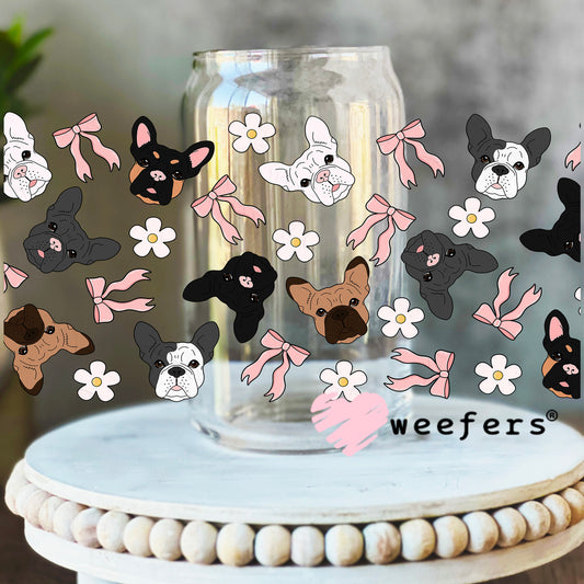 Frenchie Faces Coquette UV DTF Cup Wrap 16oz Libbey Glass Original Size Weefers