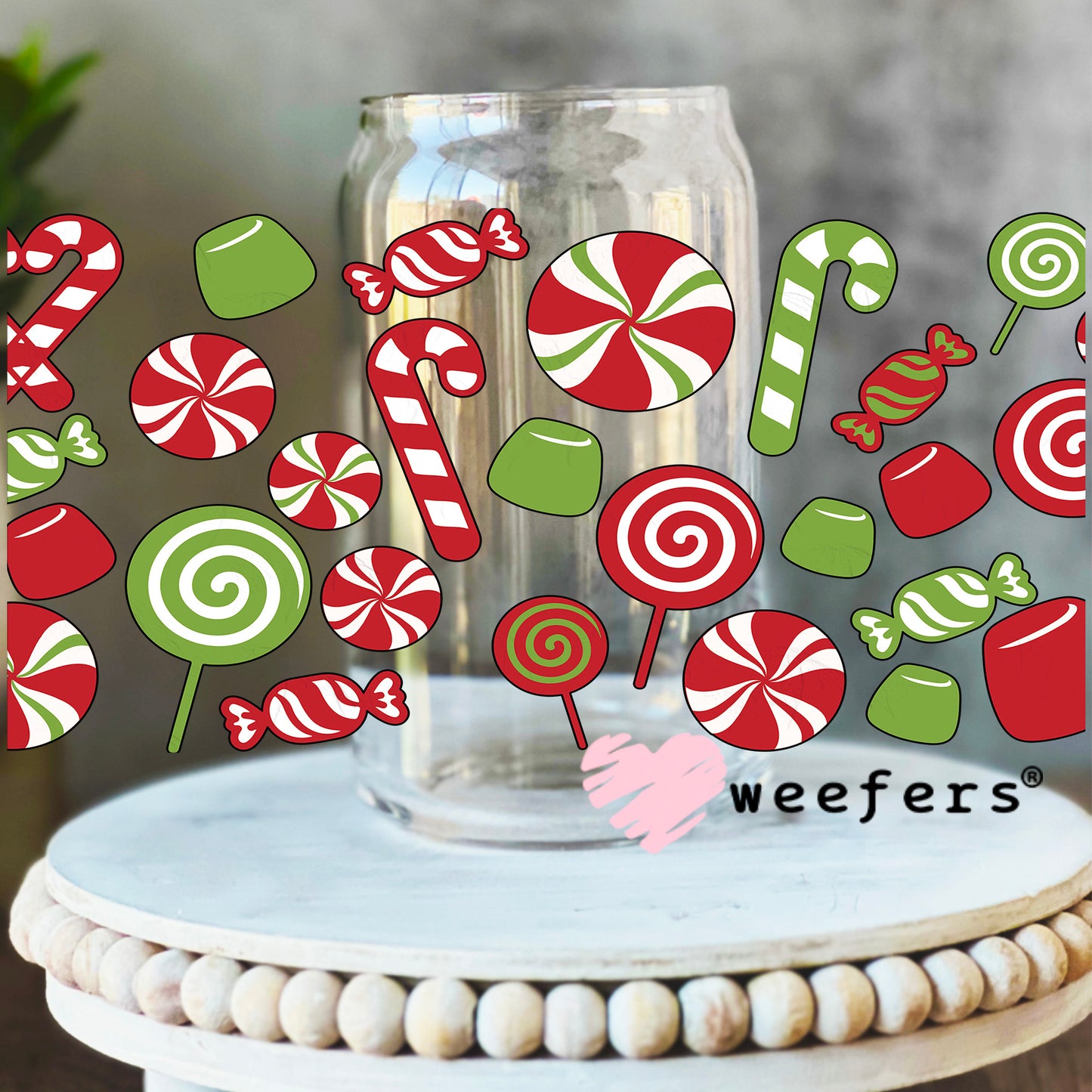 Christmas Candy UV DTF Cup Wrap 16oz Libbey Glass Original Size Weefers