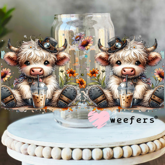 Steampunk Highlander Cow UV DTF Cup Wrap 16oz Libbey Glass Original Size Weefers