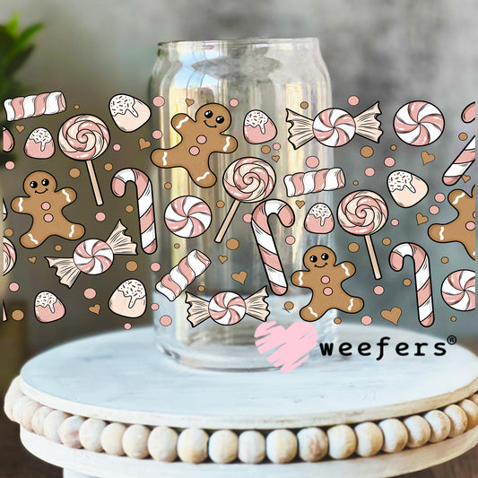 Gingerbread Christmas Candy UV DTF Cup Wrap 16oz Libbey Glass Original Size Weefers