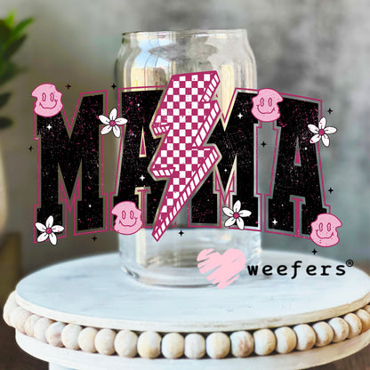 Mama Pink Black Lightening Bolt UV DTF Decal 16oz Libbey Glass Original Size Weefers