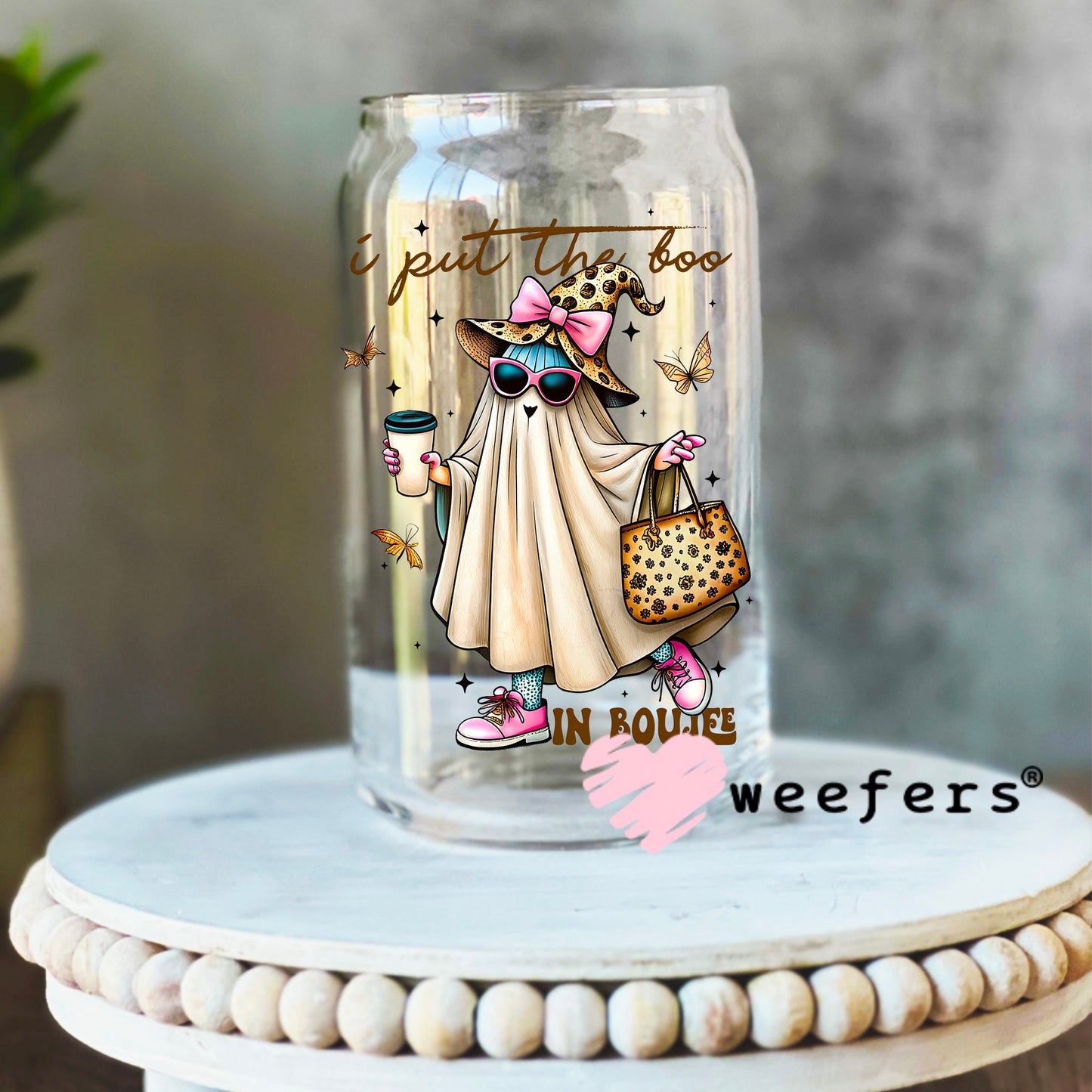 I Put the Boo in Bougee UV DTF Decal 16oz Libbey Glass Original Size Weefers