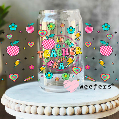 In My Teacher Era Flowers UV DTF Cup Wrap 16oz Libbey Glass Original Size Weefers