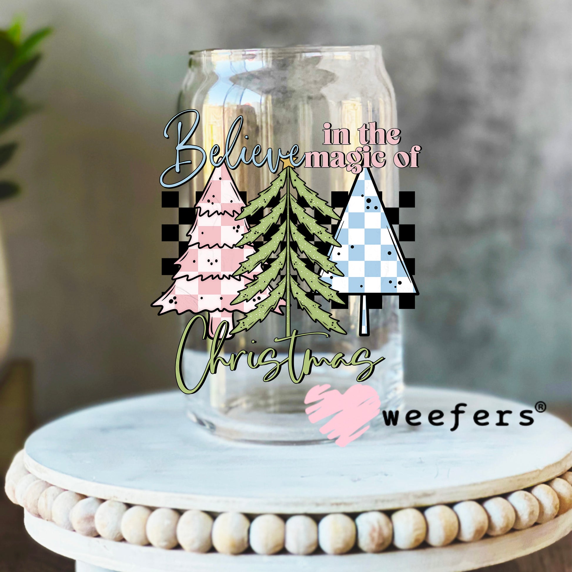 Believe in the Magic of Christmas UV DTF Decal 16oz Libbey Glass Original Size Weefers