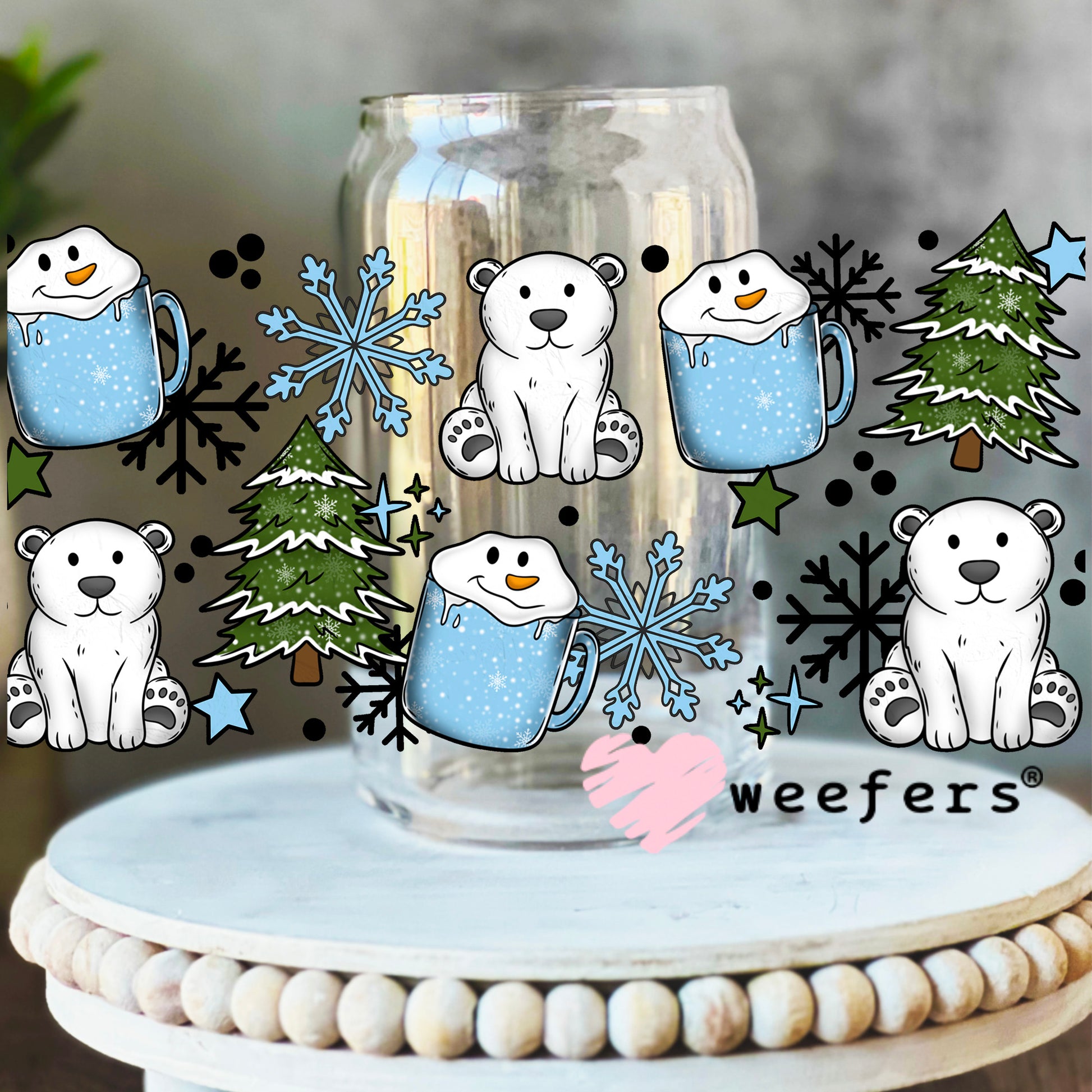 Polar Bear Hot Chocolate UV DTF Cup Wrap 16oz Libbey Glass Original Size Weefers