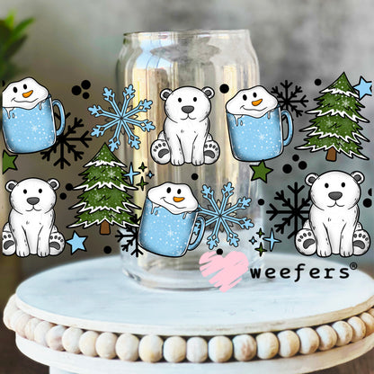 Polar Bear Hot Chocolate UV DTF Cup Wrap 16oz Libbey Glass Original Size Weefers