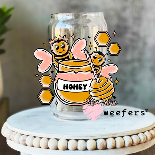 Honey Bee Mine UV DTF Decal 16oz Libbey Glass Original Size Weefers