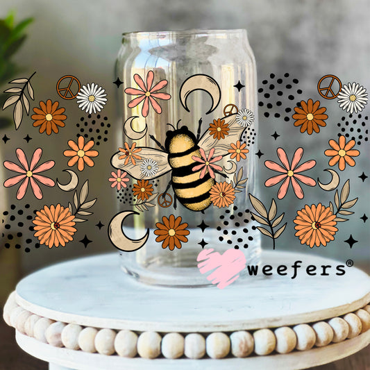 Bee Moon Flowers UV DTF Cup Wrap 16oz Libbey Glass Original Size Weefers