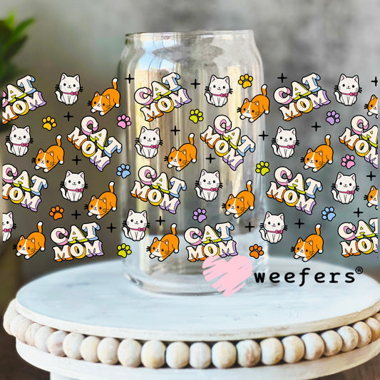 Cat Mom Corgi UV DTF Cup Wrap 16oz Libbey Glass Original Size Weefers