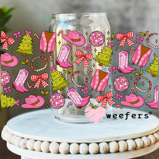 Cowgirl Christmas UV DTF Cup Wrap 16oz Libbey Glass Original Size Weefers