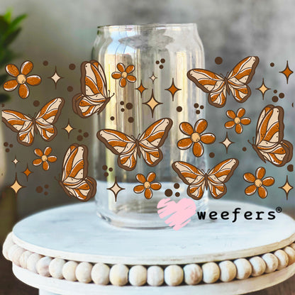 Brown Butterflies UV DTF Cup Wrap 16oz Libbey Glass Original Size Weefers