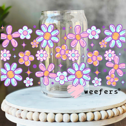 Purple and Pink Flowers UV DTF Cup Wrap 16oz Libbey Glass Original Size Weefers