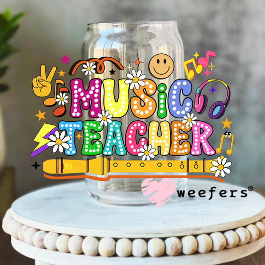 Colorful Music Teacher UV DTF Decal 16oz Libbey Glass Original Size Weefers