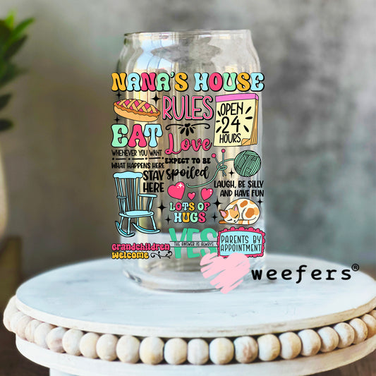 Nana's House Rules UV DTF Decal 16oz Libbey Glass Original Size Weefers