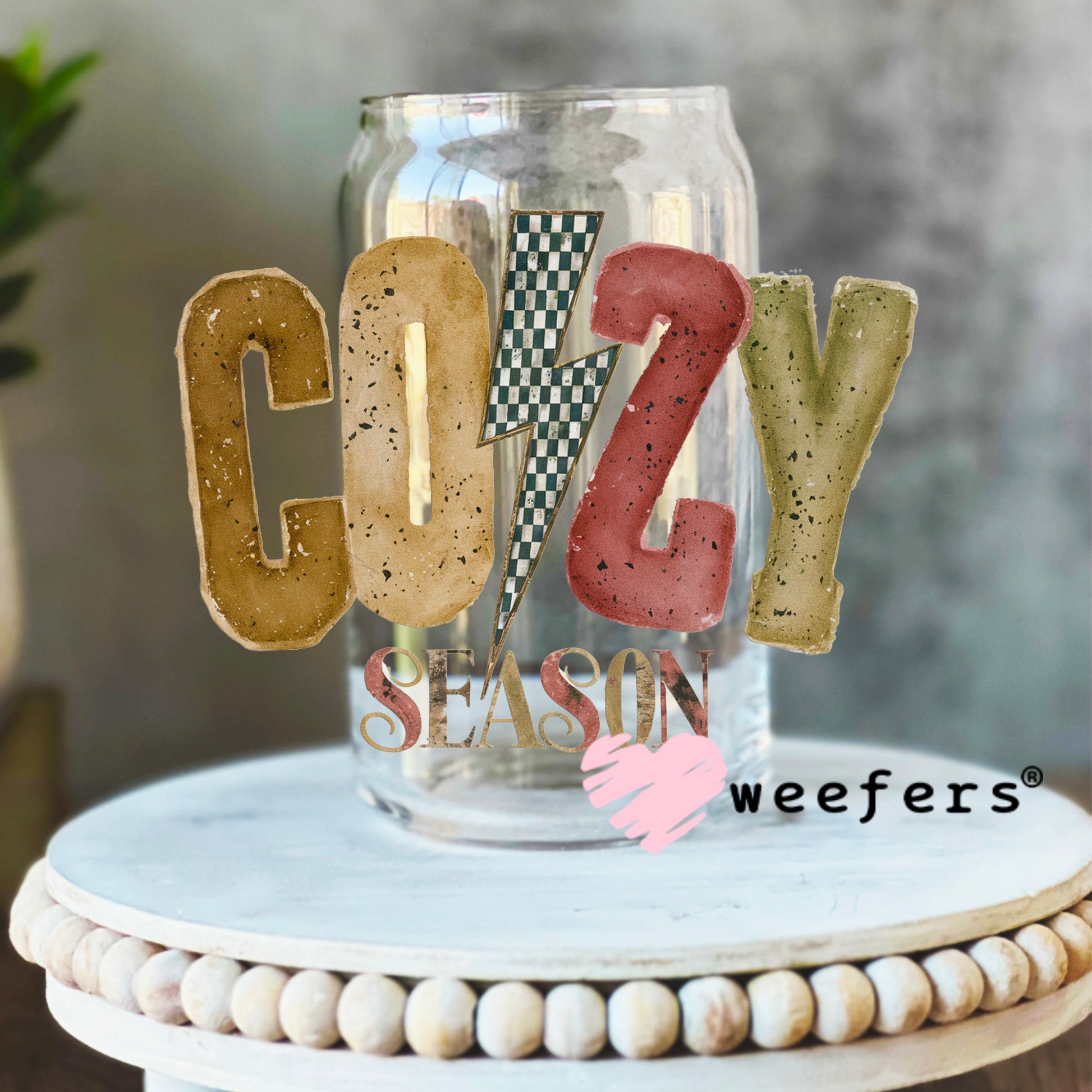 Cozy Season UV DTF Decal 16oz Libbey Glass Original Size Weefers