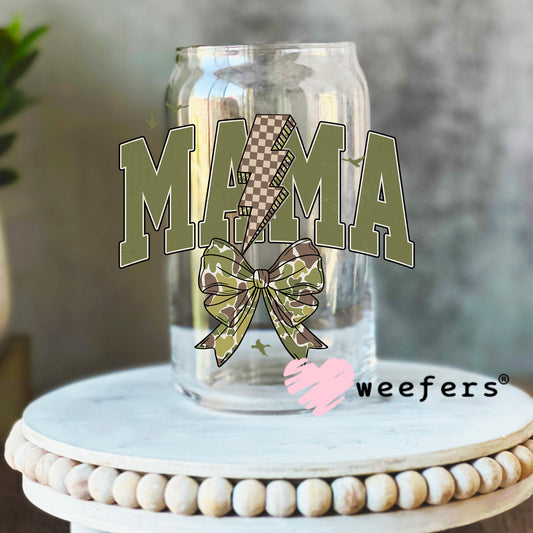 Camo Mama Coquette UV DTF Decal 16oz Libbey Glass Original Size Weefers