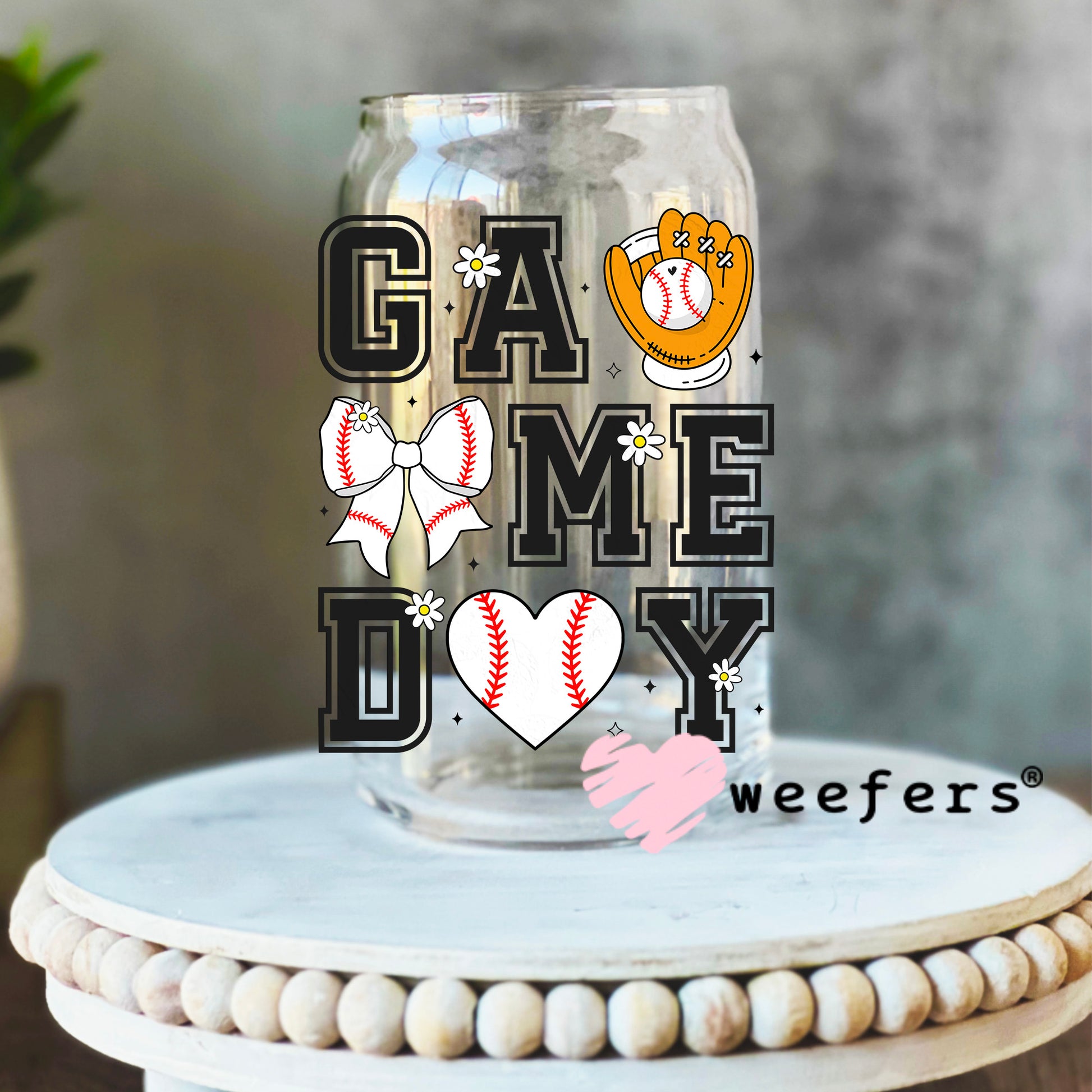 Game Day Baseball UV DTF Decal 16oz Libbey Glass Original Size Weefers