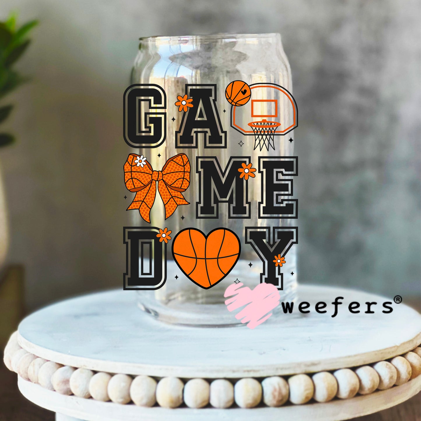 Game Day Basketball UV DTF Decal 16oz Libbey Glass Original Size Weefers