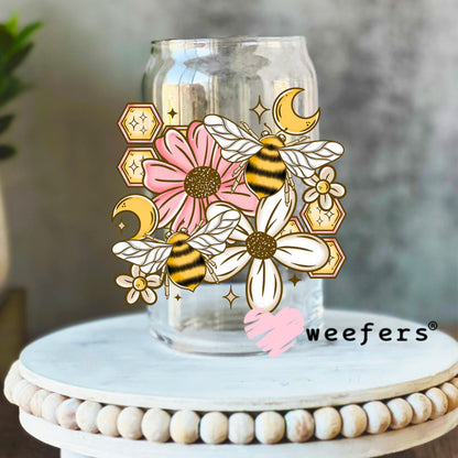Floral Honey Comb UV DTF Decal 16oz Libbey Glass Original Size Weefers