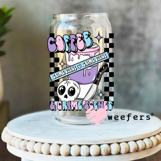 Coffee and Crime Scenes UV DTF Decal 16oz Libbey Glass Original Size Weefers