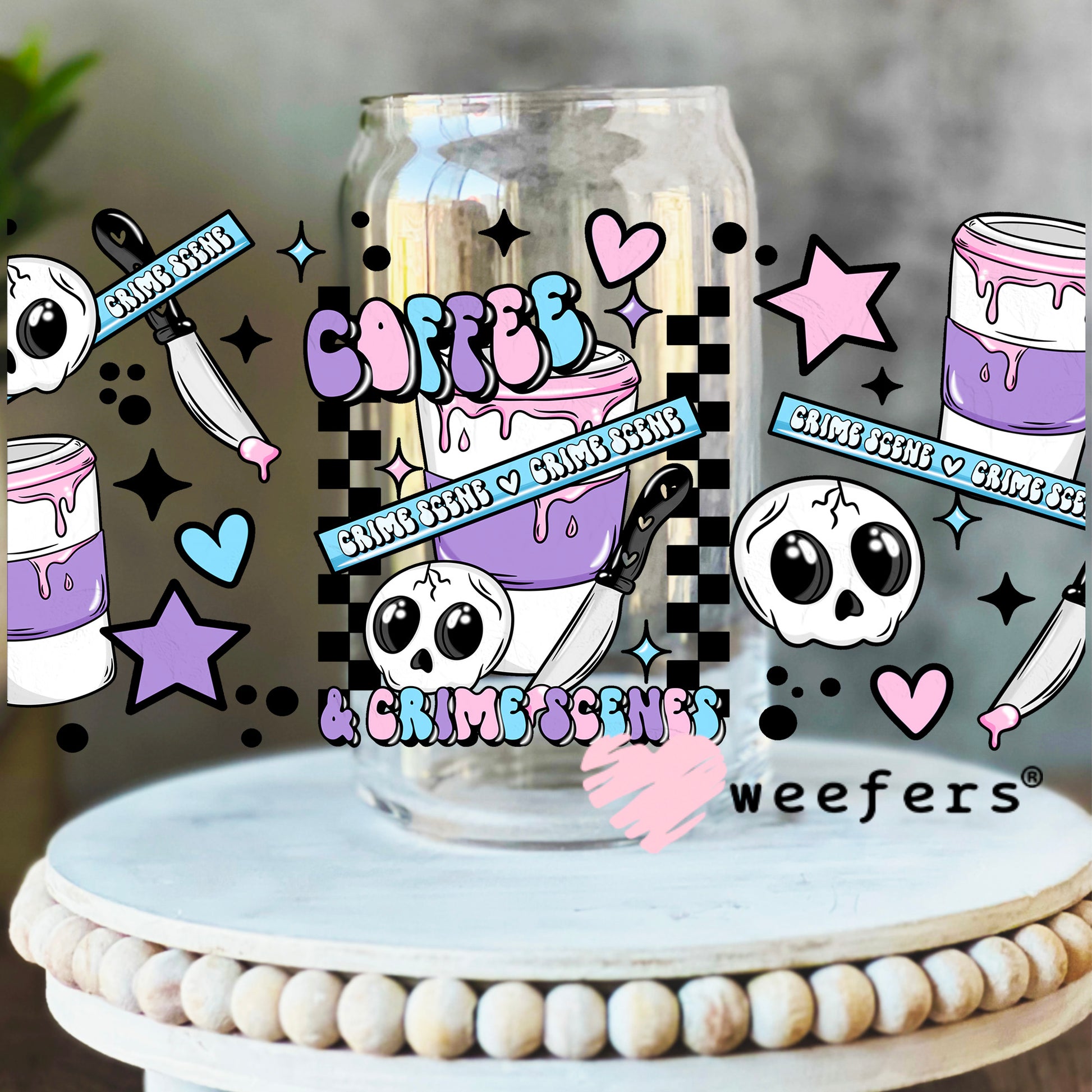 Coffee and Crime Scenes UV DTF Cup Wrap 16oz Libbey Glass Original Size Weefers