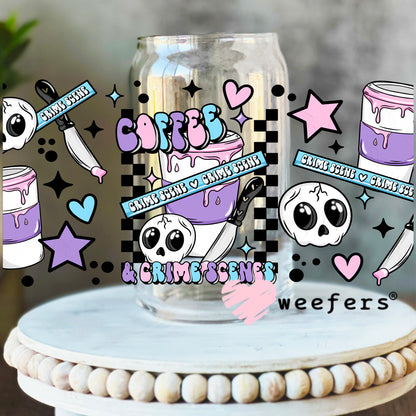 Coffee and Crime Scenes UV DTF Cup Wrap 16oz Libbey Glass Original Size Weefers