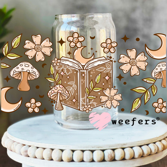 Moons Mushrooms and Books UV DTF Cup Wrap 16oz Libbey Glass Original Size Weefers