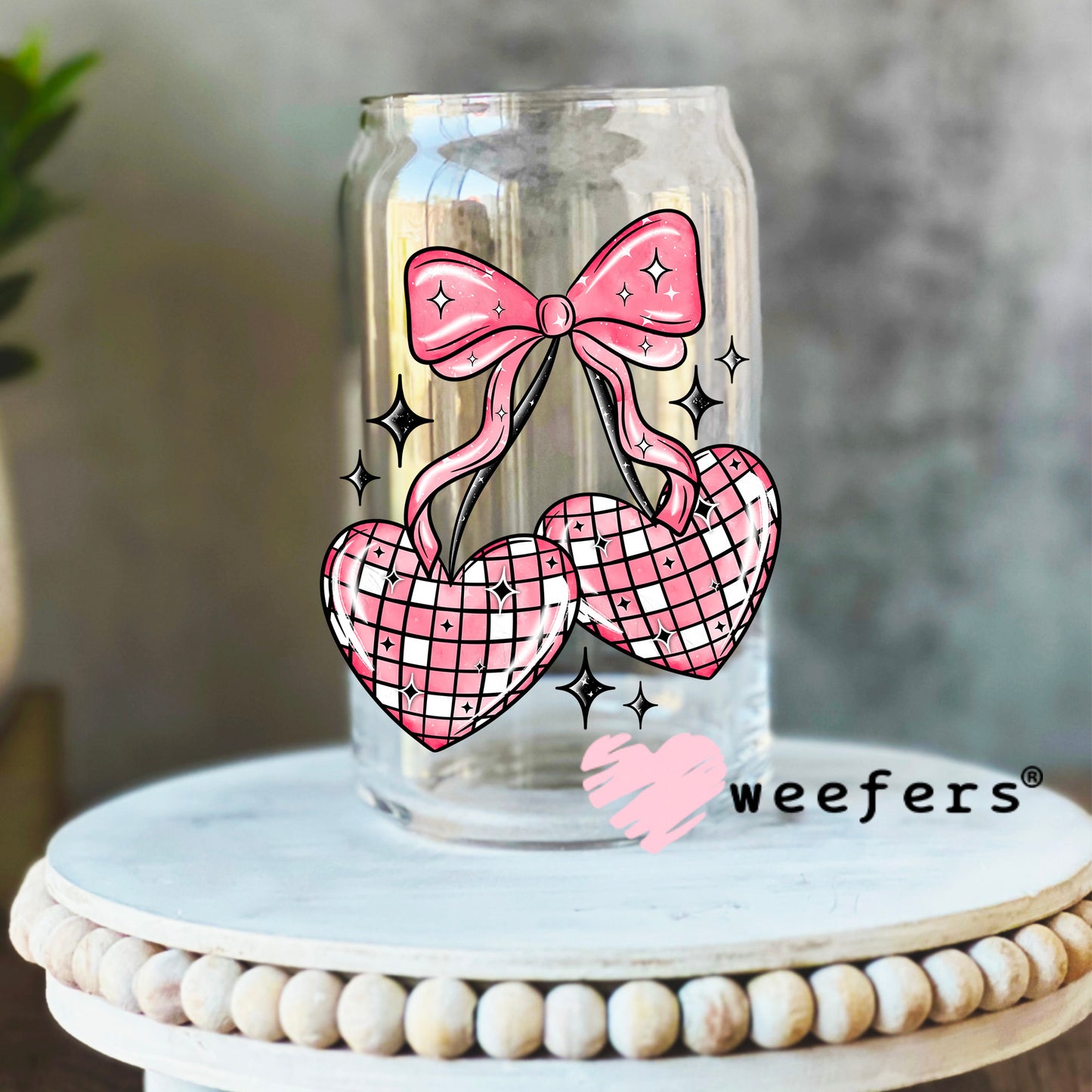 Cherry Disco Balls UV DTF Decal 16oz Libbey Glass Original Size Weefers