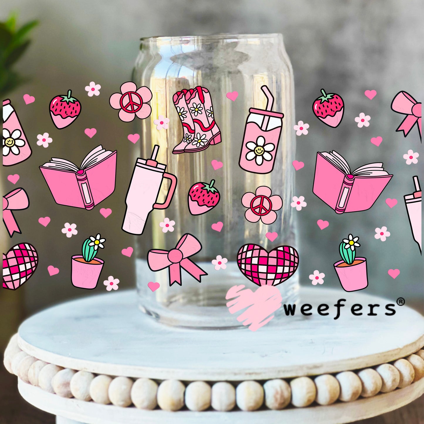 Girly Pink Cowgirl UV DTF Cup Wrap 16oz Libbey Glass Original Size Weefers