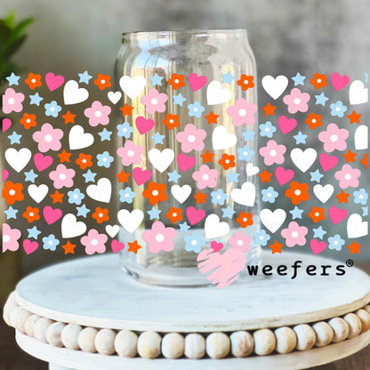 Hearts and Flowers White Pink UV DTF Cup Wrap 16oz Libbey Glass Original Size Weefers