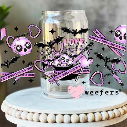 Love is a Crime Purple UV DTF Cup Wrap 16oz Libbey Glass Original Size Weefers