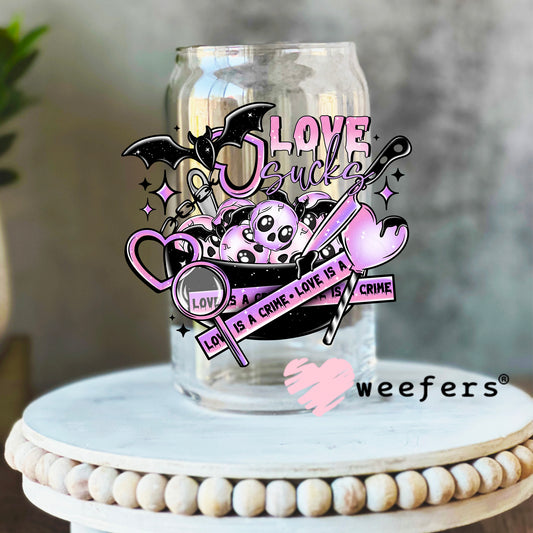 Love is a Crime Purple UV DTF Decal 16oz Libbey Glass Original Size Weefers