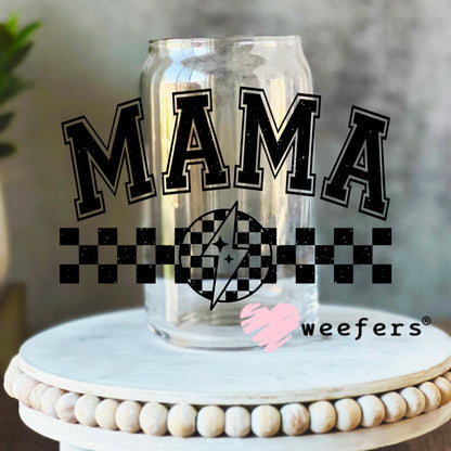 Mama Black Checkered UV DTF Decal 16oz Libbey Glass Original Size Weefers