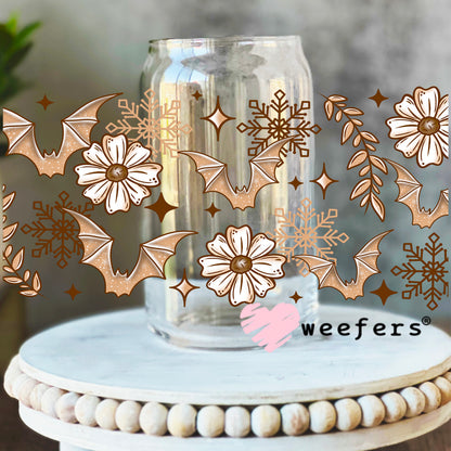 Neutral Bats and Florals UV DTF Cup Wrap 16oz Libbey Glass Original Size Weefers