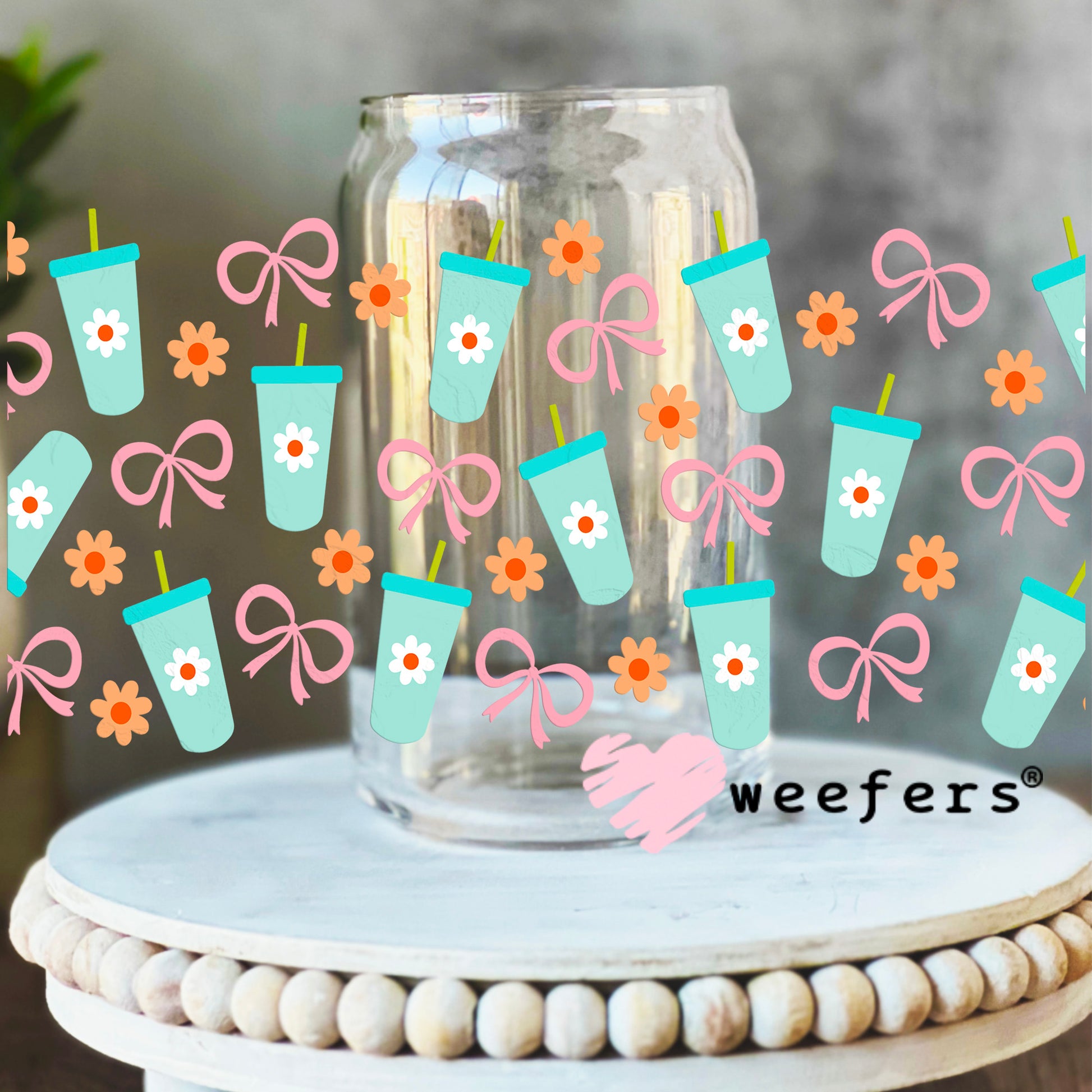 City Girl Coquette UV DTF Cup Wrap 16oz Libbey Glass Original Size Weefers