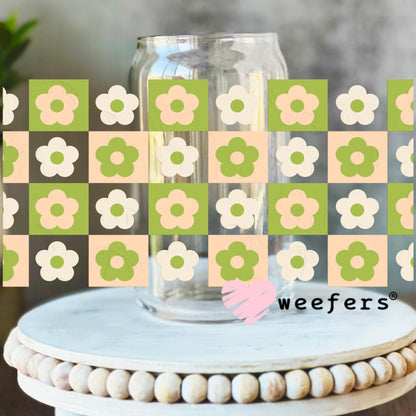 Color Block Flowers Green UV DTF Cup Wrap 16oz Libbey Glass Original Size Weefers