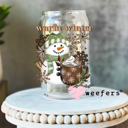 Warm Winter Snowman and Hot Cocoa UV DTF Decal 16oz Libbey Glass Original Size Weefers