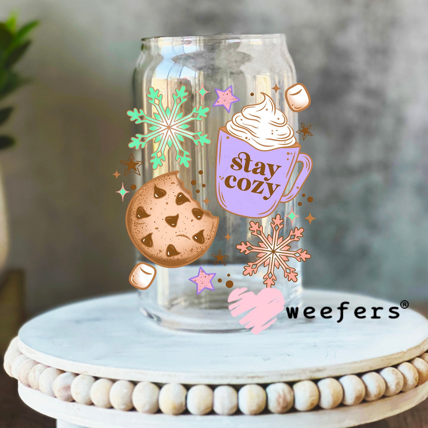 Slay Cozy UV DTF Decal 16oz Libbey Glass Original Size Weefers
