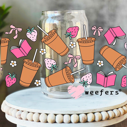 Books and Iced Coffee UV DTF Cup Wrap 16oz Libbey Glass Original Size Weefers