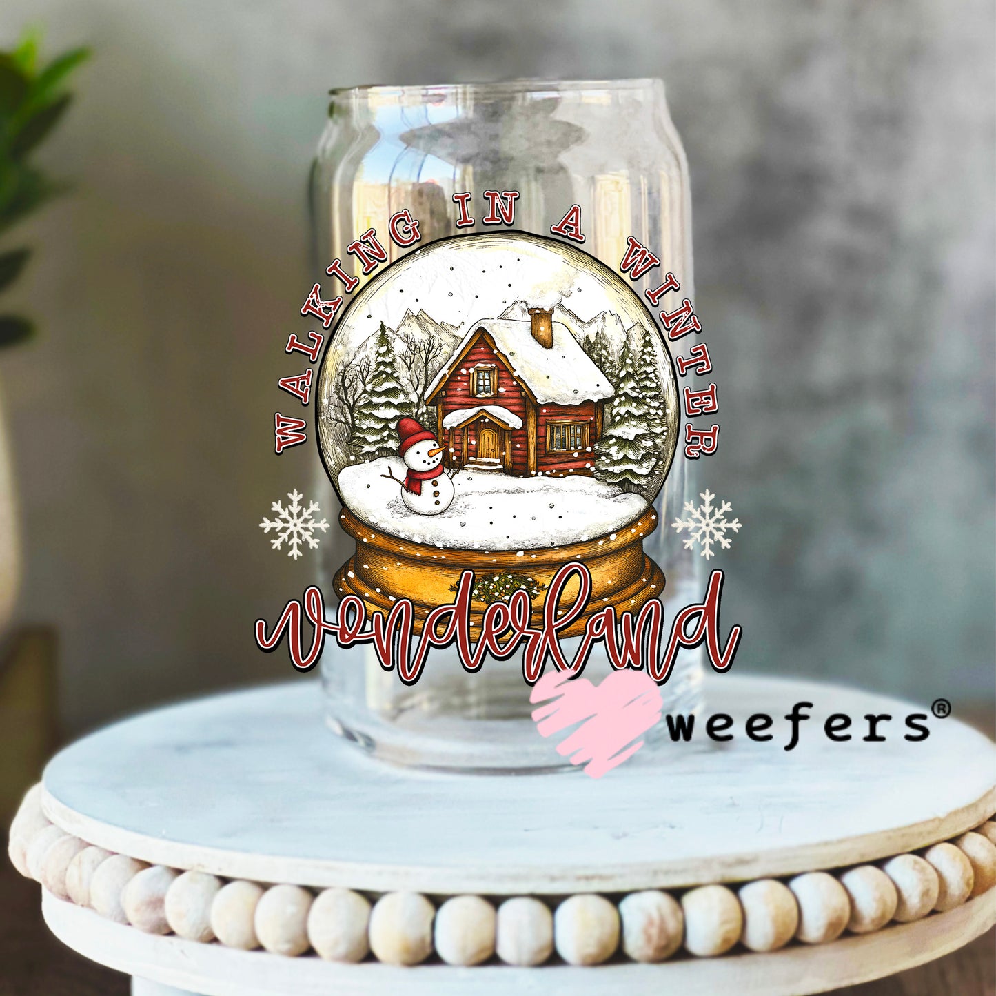 Walking in a Winter Wonderland Snow Globe UV DTF Decal 16oz Libbey Glass Original Size Weefers
