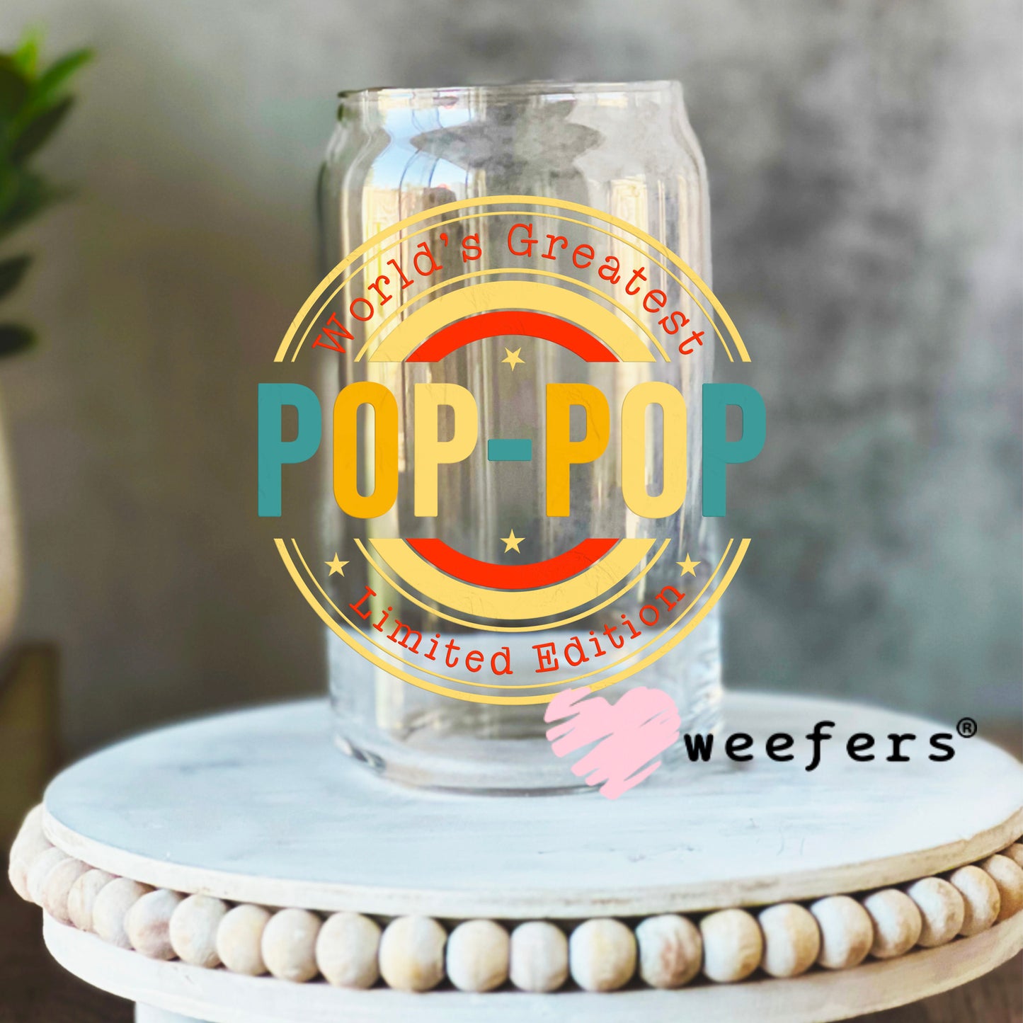 World's Greatest Pop-Pop Limited Edition UV DTF Decal 16oz Libbey Glass Original Size Weefers